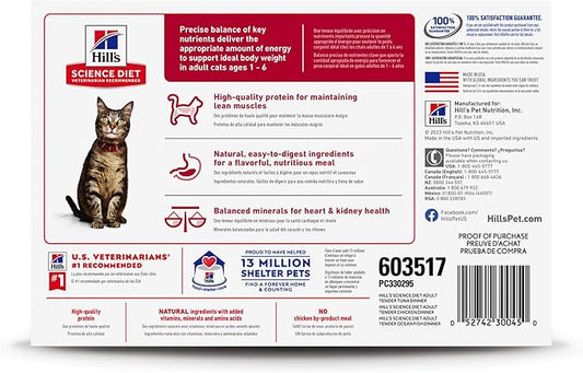 Hill's Science Diet Adult 1-6, Adult 1-6 Premium Nutrition, Wet Cat Food, Variety Pack: Tuna; Chicken; Ocean Fish Stew, 5.5 oz Can Variety Pack, Case of 12