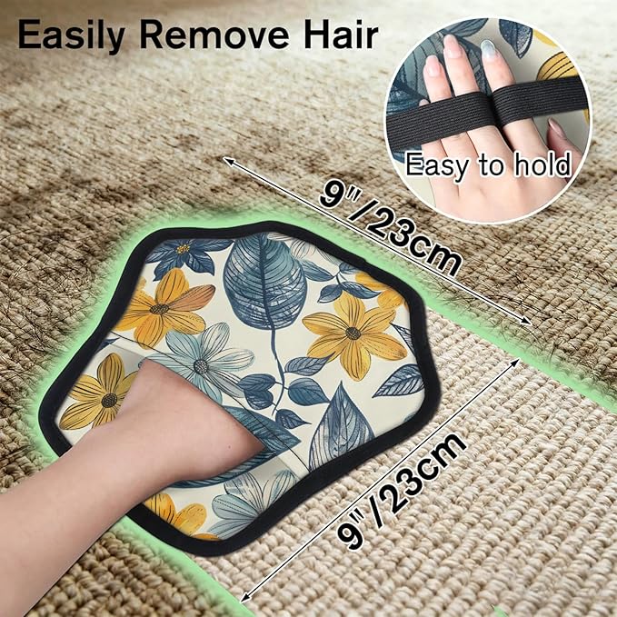 Reusable Pet Hair Removal Glove Cute Flowers Leaf Magic Brush for Cat & Dog Hair Remover for Car, Sofa, Bedding, Clothes - 9x9 Mitt Washable