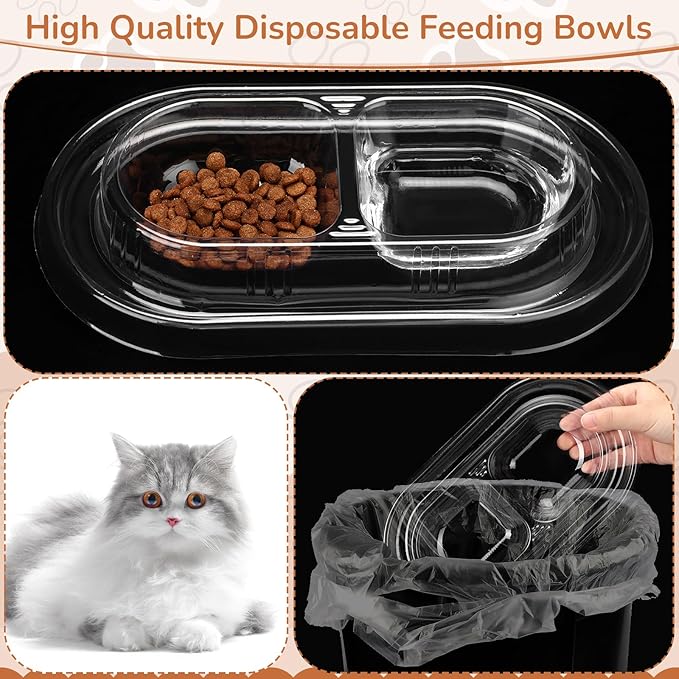24 Pcs Disposable Pet Bowls Anti Ant Cat Dog Food Bowls Large Cat Wet Food Dishes Plastic Double Dish Water No Spill Non Tip Non Slip for Outdoor Pets Small Medium Size Dogs