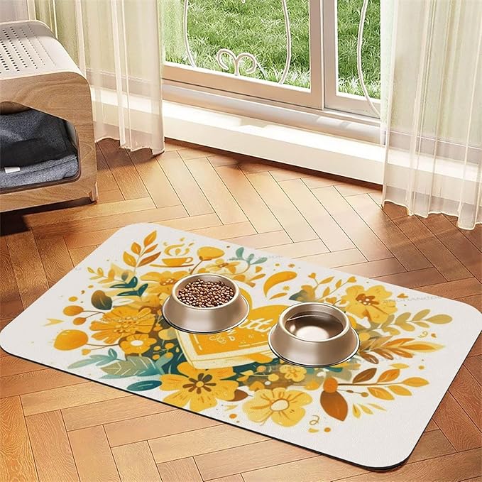 Pet Feeding Mat Absorbent Dog Mat for Food and Water Bowl Dog Accessories Happy Mother's Day Floral Gift for Mom Kh Pet Supplies Dogs Quick Dry Cat Water Dispenser Mats 24x16In