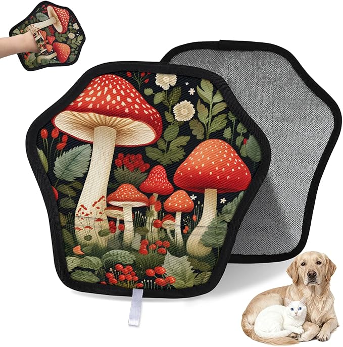 Reusable Pet Hair Removal Glove Mushrooms Plants Magic Brush for Cat & Dog Hair Remover for Car, Sofa, Bedding, Clothes - 9x9 Mitt Washable