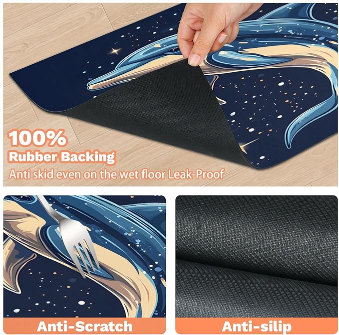 Dolphins Dog Food Mat for Floors Absorbent Dog Bowl Mat for Food and Water Dispenser Quick Dry Cat Food Placemat Pet Supplies 16" x 24", Galaxy Star