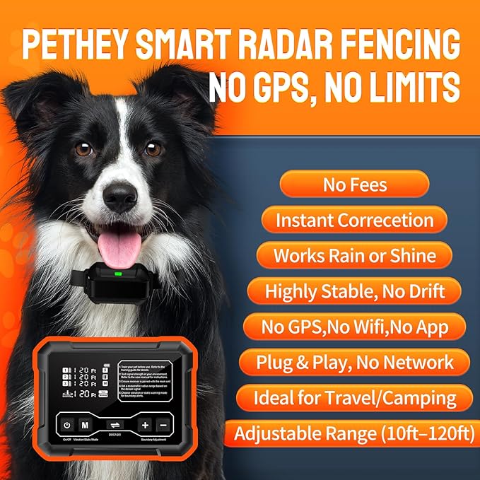 Wireless Dog Fence System, Indoor & Outdoor Use, 1 Acre High-Precision Radar Wireless Dog Fence, Real-time Monitoring, 9-26in Medium & Large Breeds, Not Limited by GPS Signal (for one Dog)