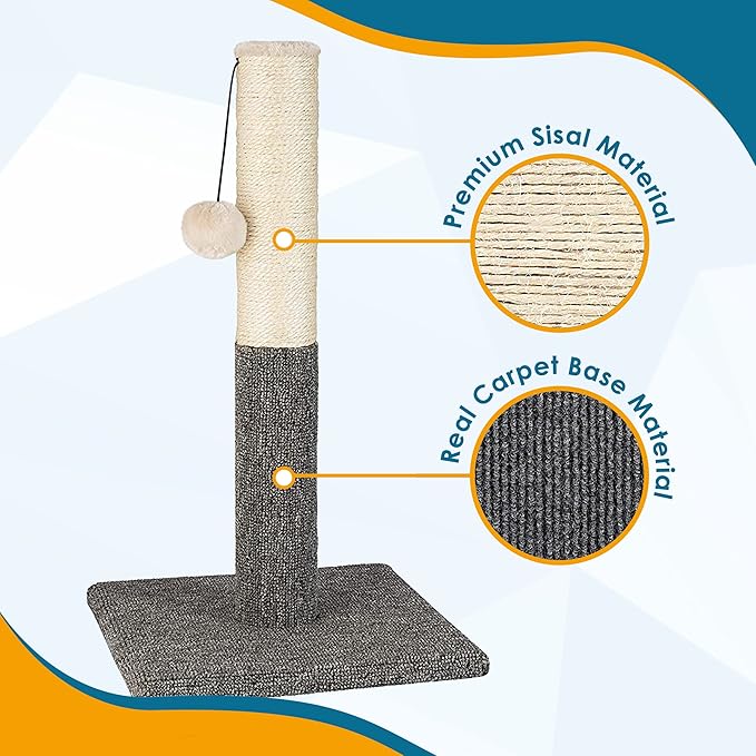 Pawbee 20" Cat Scratching Post with Hanging Ball, Modern Sisal Rope Pole, Scratcher Tower for Indoor Kitten