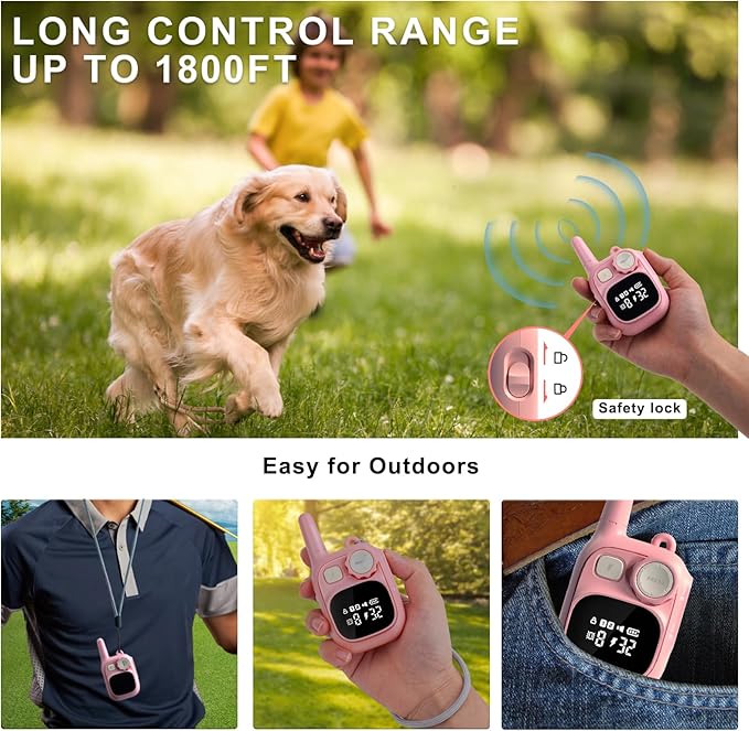 Training Collar Dogs, 1 Remote 1800FT Control 2 Collars, Cat Shock Collars Rechargeable, Pink Electric Collar for 5-120 lbs Small Medium Large Breed Dogs, Adjustable, Waterproof, Vibration