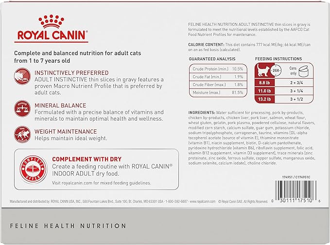 Royal Canin Feline Health Nutrition Adult Instinctive Adult Thin Slices in Gravy Cat Food, 3 oz (Pack of 12)