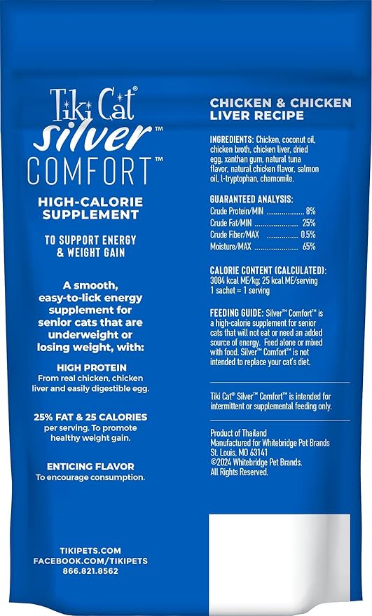 Tiki Cat Food, Chicken & Chicken Liver, 5.6 oz | Silver Comfort Recipe | 20 Sachets | Pack of 2
