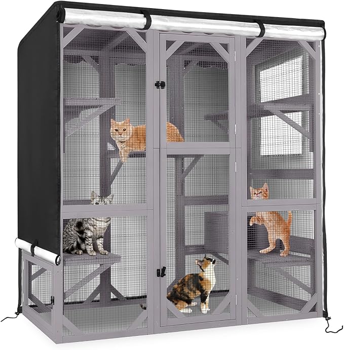 Catio Cover,65" L x 34.5" W x 70.5" H Cover for Catio Outdoor Cat Enclosure Waterproof, 420D Cat Cage Covers for Aivituvin Catios, Outdoor Cats Enclosure Covers(Black)(Catios Not Included)