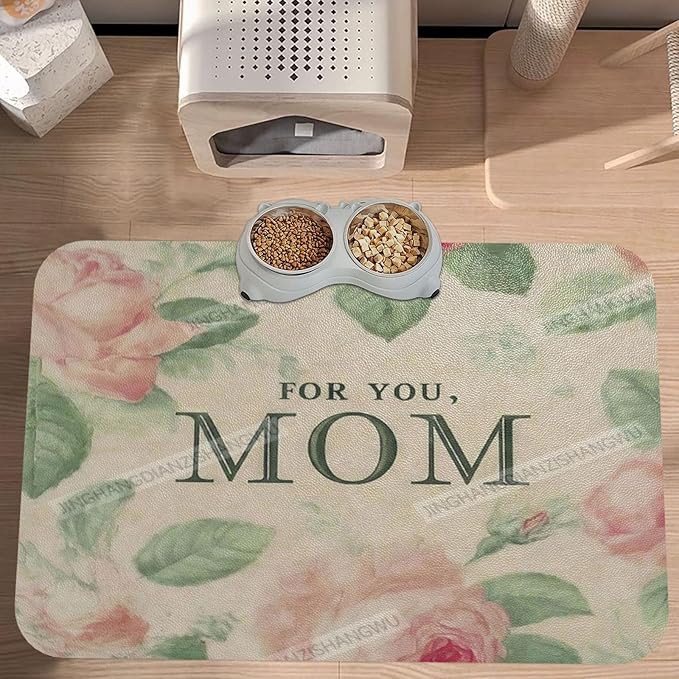 Dog Food Mat for Floors Absorbent Quick Drying Happy Mother's Day Floral Gift for Mom Bl Pet Cat Food Mat Easy-to-Clean Pet Feeding Mats Dog Bowl Mats 24x16In