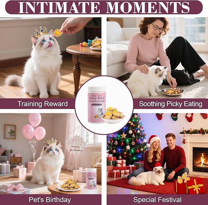 Dylan's cabin Freeze Dried Chicken Cat & Dog Treats - High Protein Poached Eggs Bites with Salmon & Pumpkin Training Kitten Puppy Snack for Coat Gut Healthy, 34pcs