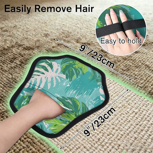 Reusable Pet Hair Removal Glove Palm Leaf Design Magic Brush for Cat & Dog Hair Remover for Car, Sofa, Bedding, Clothes - 9x9 Mitt Washable