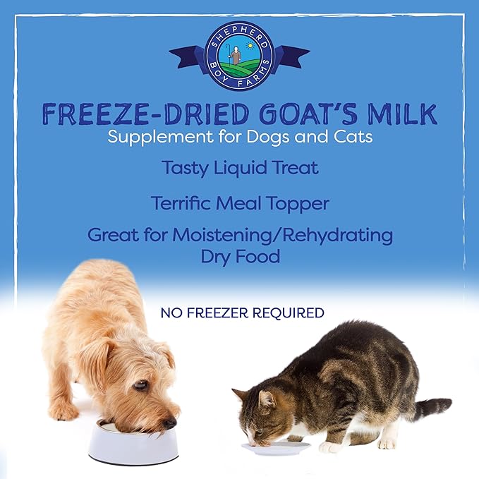 Shepherd Boy Farms Freeze Dried Raw Goats Milk with Probiotics for Dogs & Cats (Classic), High Protein Digestible Goat Milk for Sensitive Stomachs, Food Topper, Dog Camping Essentials - Makes 32 FL OZ
