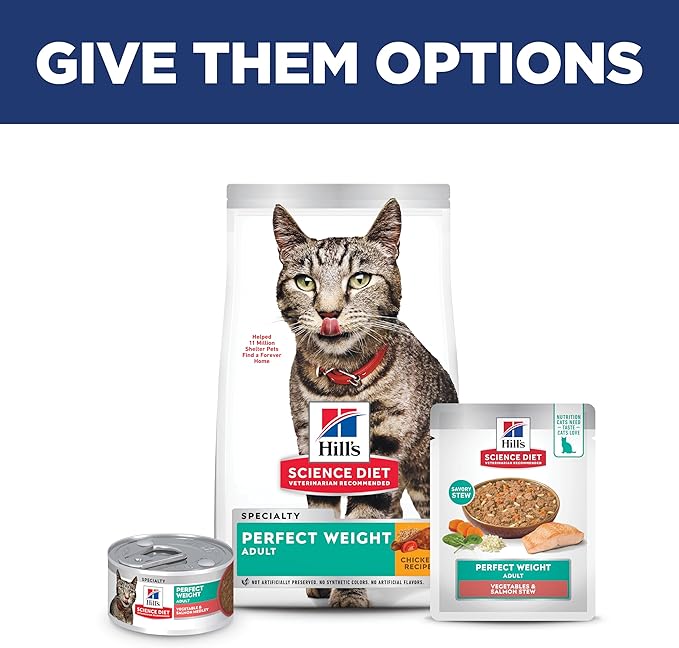 Hill's Science Diet Perfect Weight, Adult 1-6, Weight Management Support, Wet Cat Food, Salmon & Vegetables Stew, 2.8 oz Pouch, Case of 24