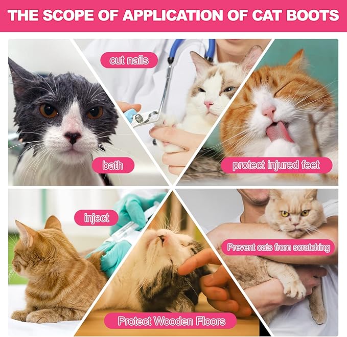 Rose Anti-Scratch Cat Foot Covers - Adjustable Mesh Paw Protectors, Non-Slip, Breathable - Suitable for Family Pet Cat Bathing and Nail Cutting (4 Pieces, L, Rose)