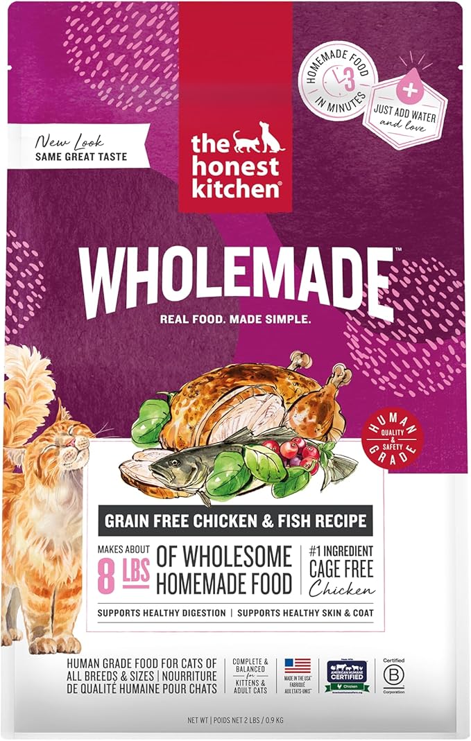 The Honest Kitchen Human Grade Dehydrated Grain Free Chicken & Fish Cat Food, 2 lb Box