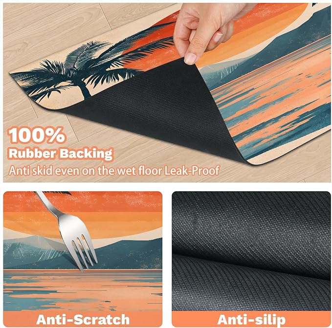 Beach Sunset Dog Food Mat for Floors Absorbent, Quick Dry Water Dispenser Mat for Food, Water, Pet Supplies 24" x 32", Boho Mountain