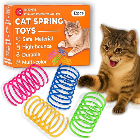 Cat Spring Toys for Indoor Cats, Springy & Durable PET Plastic Spiral Coil Cat Toy, Interactive Self Play for Boredom Relief, 12 Pack
