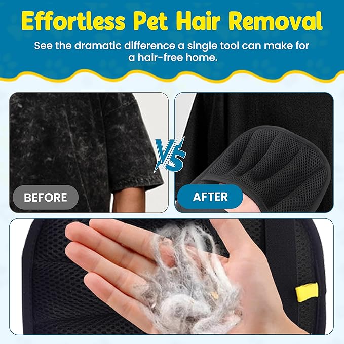 Pet Hair Removal Glove,Pet electrostatic Hair Removal Gloves, Washable Reusable Dogs Cats Hair Grooming Tools Gloves for Furniture Bed Sheets Couch Clothes Fabric Car Seats
