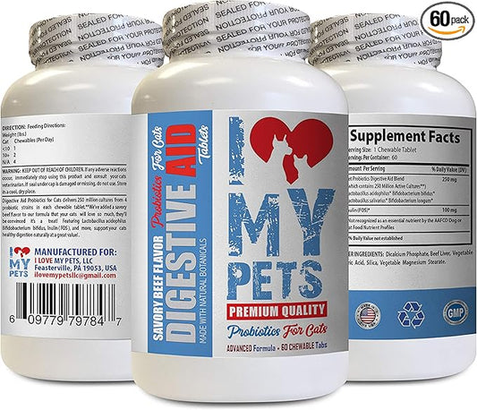 I LOVE MY PETS LLC cat probiotic Treats - CAT Digestive AID - Healthy PROBIOTICS - Chews - cat acidophilus - 60 Treats (1 Bottle)