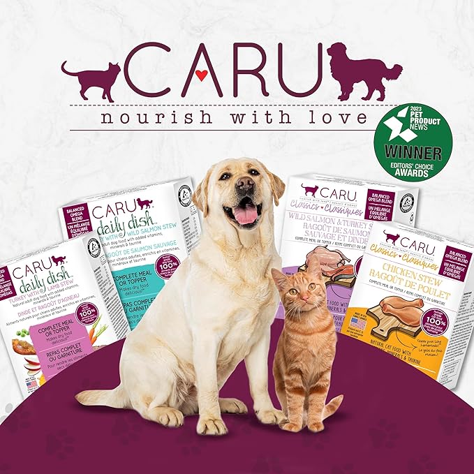 Caru - Daily Dish Beef, Chicken, Turkey, Beef with Chicken, Turkey with Chicken, & Turkey with Lamb Stew - Wet Dog Food/Meal Topper - Made in USA - 12 oz - Variety Pack of 6