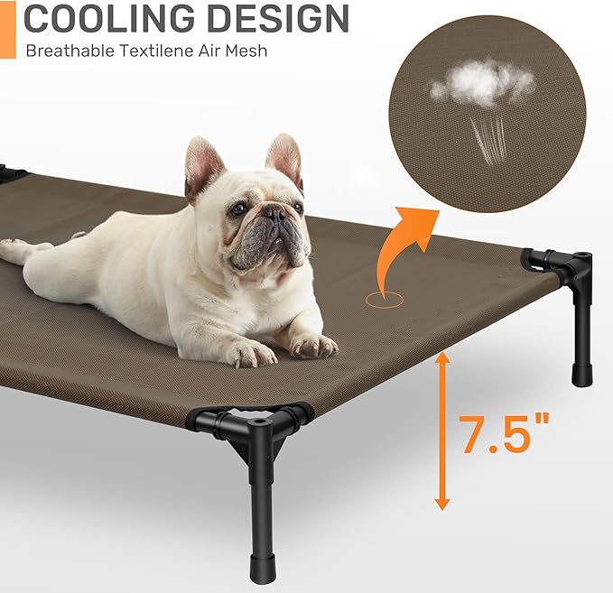 Heeyoo Elevated Dog Bed with Canopy, Portable Dog Cot with Removable Shade Tent, Outdoor Raised Pet Cot Cooling Bed for Dogs