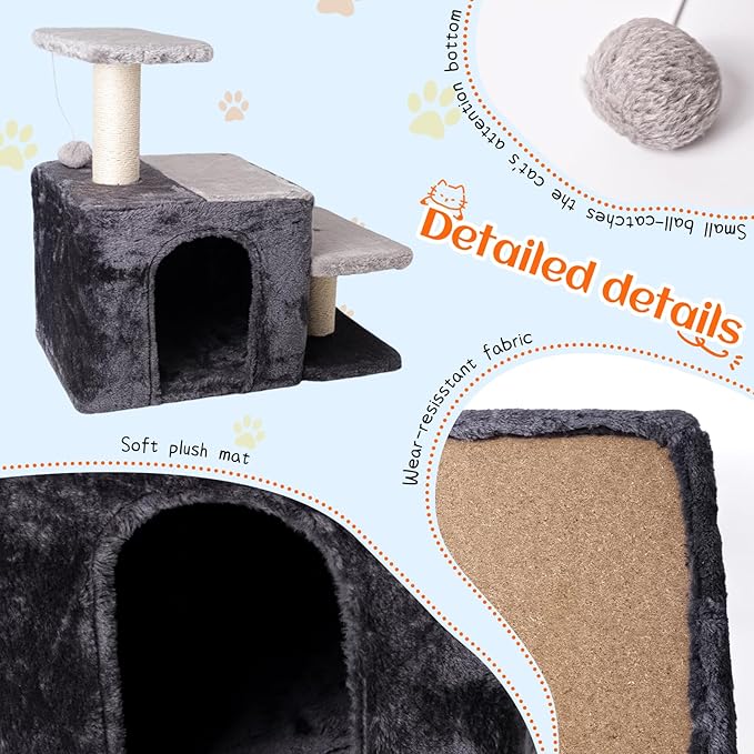 3-in-1 Pet Stairs for Cats, Indoor Steps for Old Cat,Ladders for High Bed Pet's Joints, Sisal Scratching Posts, Kitten Cave Nest Bed