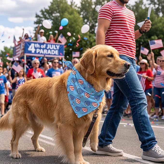 22Pcs 4th of July Dog Bandanas Bulk Independence Day Dog Bandana Adjustable Triangle Reversible Pet Accessories Patriotic American Flag Puppy Scarf for Small Medium Large Dogs Cats Memorial Day Supply