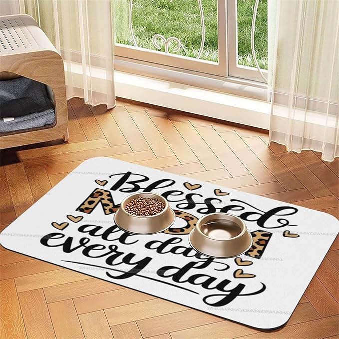 Pet Feeding Mat Absorbent Dog Mat for Food Water Bowl No Stains Quick Dry Water Dispenser Mats Happy Mom Every Day Coffee Art Dog Pet Supplies Bowl for Messy Drinkers 24x16In