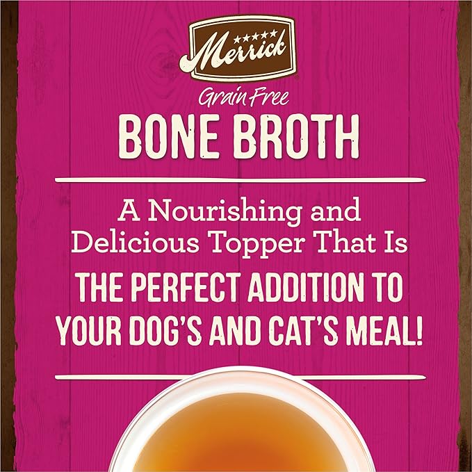 Merrick Grain Free Bone Broth, Premium Human Grade and Gluten Free Dog and Cat Food Topper Pouches, Turkey - 16 oz. Pouch (Pack of 3)