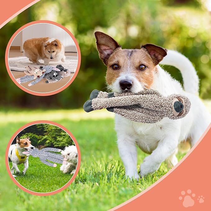 Rabbit No Stuffing Dog Toys for Large Dogs, Squeaky Crinkle Interactive Dog Animals Toys, Plush Teething to Keep Them Busy, Cute Funny Dogs Gifts for Small Medium Large Breed