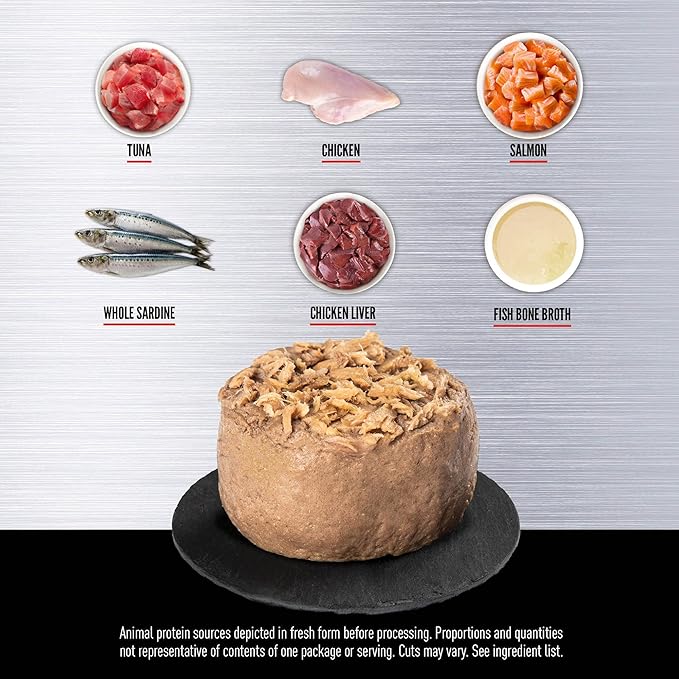 ORIJEN Premium Pate Wet Cat Food in Bone Broth Tuna Salmon & Beef Entrée 5.5oz Cans (12 Count)