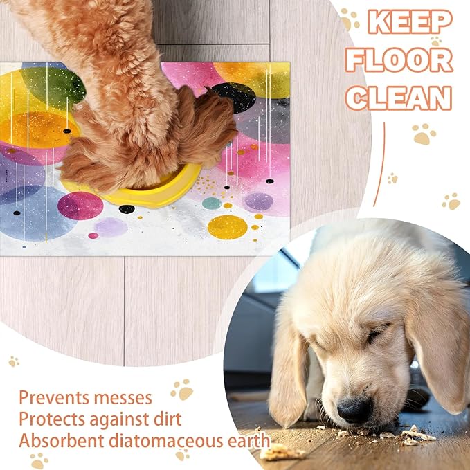 Polka Dot Dog Food Mat for Floors Absorbent Dog Bowl Mat for Food and Water Dispenser Quick Dry Cat Food Placemat Pet Supplies 17" x 30", Boho Geometric