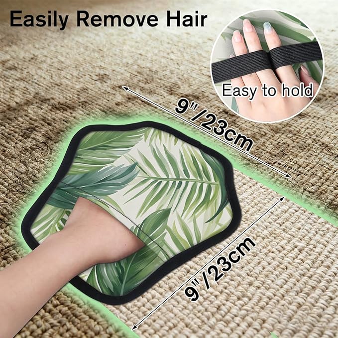 Watercolor Palm Leaf Electrostatic Pet Hair Removal Glove for Cats & Dogs - Reusable Grooming Mitt for Couch, Carpet, Car Seat & Laundry - Large 9x9 Inch