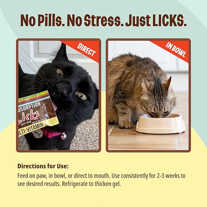 Licks Pill-Free Cat Multivitamin - Cat Supplement with Vitamin C, D, and Calcium - Multivitamin Pet Supplies - Gel Packets - 30 Use