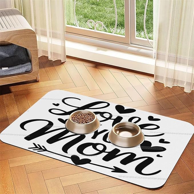 Pet Feeding Mat Happy Mother's Day Floral Gift for Mom Jj Dog Food Mat for Food Water No Stains Quick Dry Dispenser Cat Bowl Mats Messy Drinkers 18X12In
