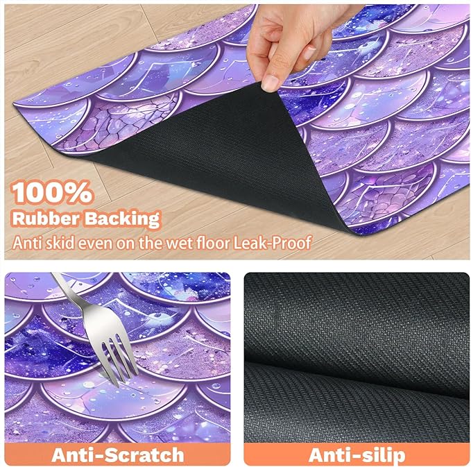 Mermaid Scales Dog Food Mat for Floors Absorbent Dog Bowl Mat for Food and Water Dispenser Quick Dry Cat Food Placemat Pet Supplies 12" x 20", Ocean Beach