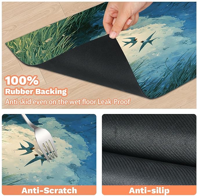 Sky Dog Food Mat for Floors Absorbent, Quick Dry Water Dispenser Mat for Food, Water, Pet Supplies 16" x 24", Grass