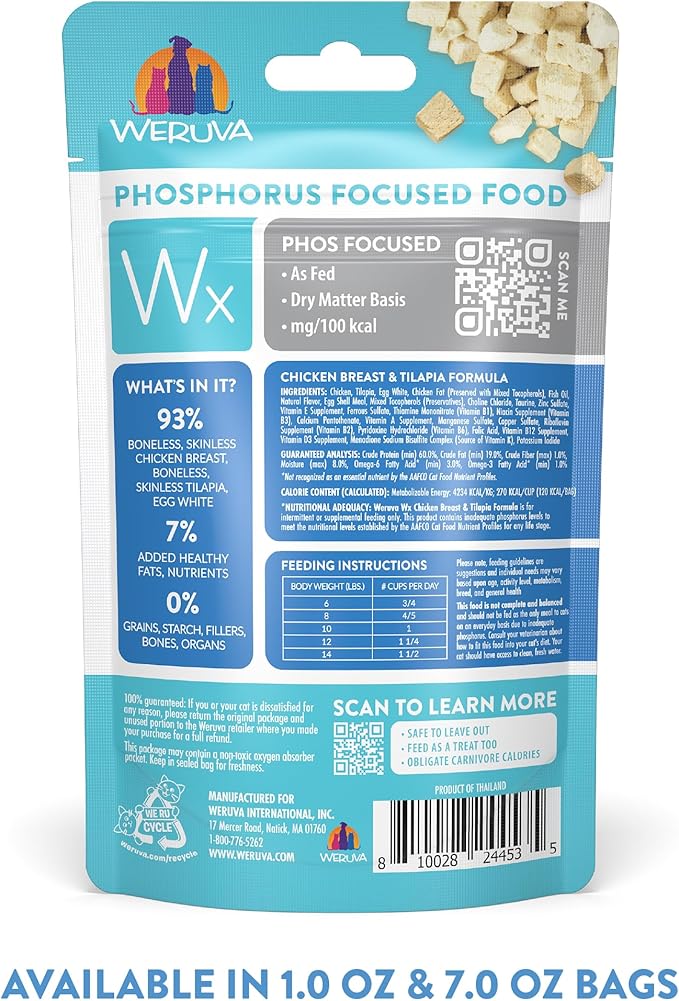 Weruva Wx Phos Focused Freeze Dried, Chicken Breast & Tilapia Formula, 1oz Bag