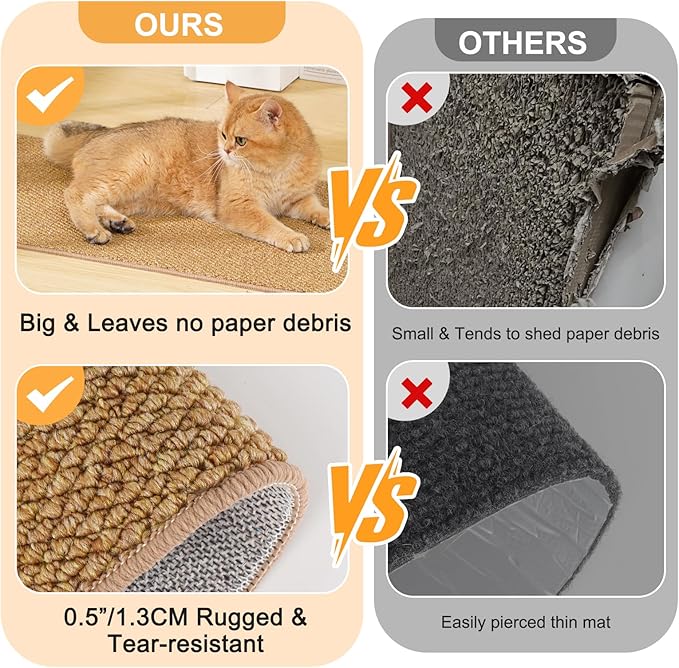 Uross Thickened Cat Wall Climbing Carpet 6.6 FT x 16" - Extra Long Cat Scratch Wall Pad, Cat Scratching Carpet Rug Wall Mounted Scratcher Couch Sofa Protector- Brown