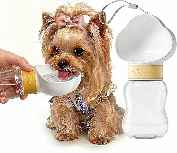 Dog Water Bottle Portable, Built-in Bowl and Dispenser for Dogs, Leak-Proof Bottles for Travel Accessories, Ideal Small Pet Supplies for Puppy Things (White, 11oz No Food Container)