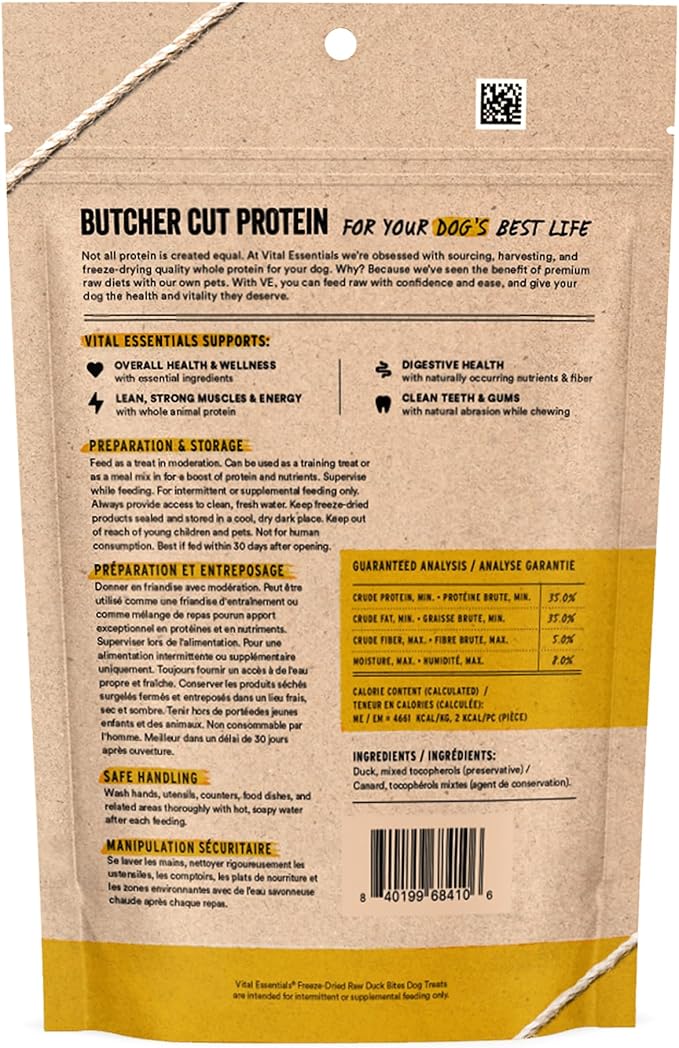 Vital Essentials Freeze Dried Dog Treats | Duck Bites, Single Ingredient | Premium Quality | Grain Free Training Treats for Dogs, 5.5 oz Bag