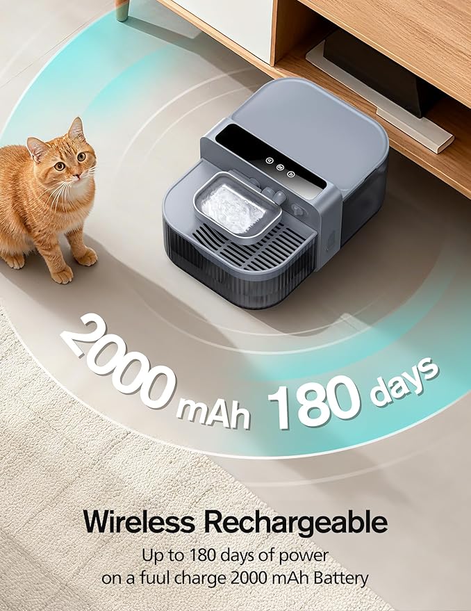 3.5L Wireless Cat Water Fountain with No Filters, 180-Day Battery & Precision Flow Control,Smart Pet Water Dispenser with Wastewater Separation & Custom Scheduling for Cats & Dogs, Grey