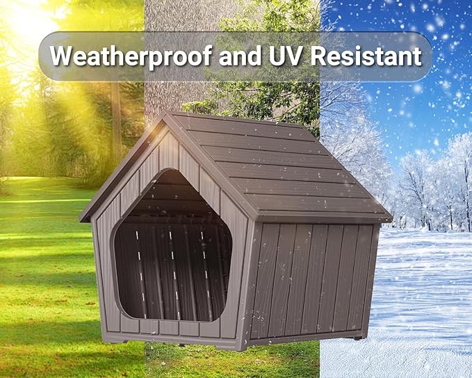DRATO Dog House Indoor Outdoor Durable Resin Material Houses for Dogs Outside Weatherproof Cozy Small Dog Houses Pet Shelter for Patio, Porch, Living Room