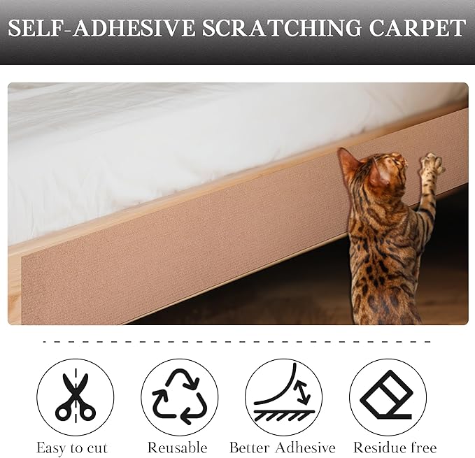 15.7'' x 78.7'' Cat Scratch Furniture Protector Cat Wall Scratcher Mat AdhesiveTrimmable Cloth Couch Anti-Scratch Cover DIY Climb Couch Protector from Claws, Replacement Pads，Beige