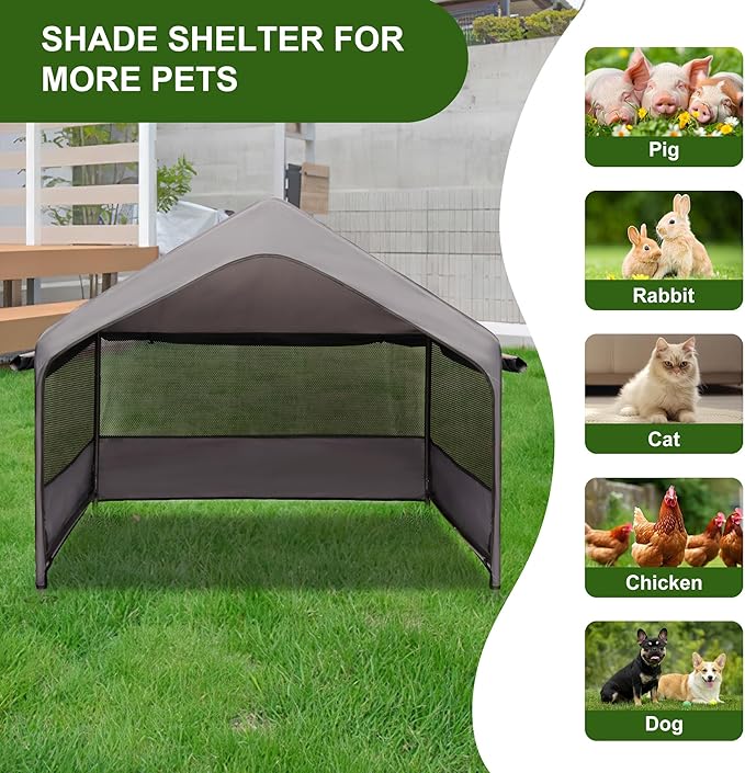 Summertrail Dog House Outside, Dog Tent Outdoor, Dog Shade Shelter Doghouse Canopy with Three-Sided Breathable Mesh Windows, Gray Sun Rain Cover for Pet Cat Livestock（Medium Size）