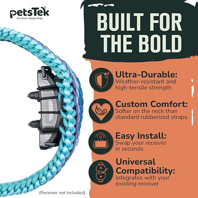 E-Collar Cover - for Large Dogs with 22-25" Neck Size - Adjustable Nylon Cord, Quick Release Buckle, Heavy Duty Loop Strap Compatible with Dogtra, Educator, SportDog, Garmin, Bousnic, Jugbow (Lagoon)