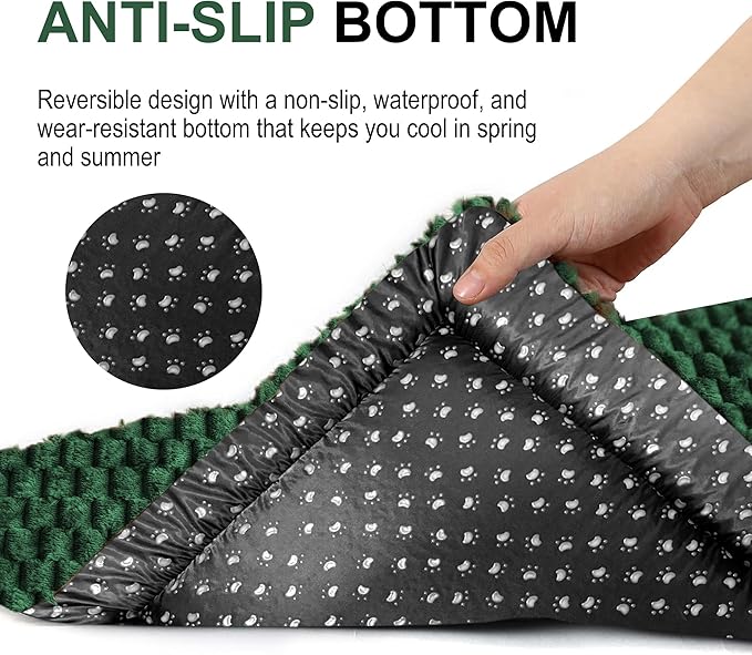 Dog Bed Crate Mat, Soft Durable Washable Anti-Slip Kennel Pad for Dogs & Cats, Reversible (Dark Green, L(35"*23"*1.5"))