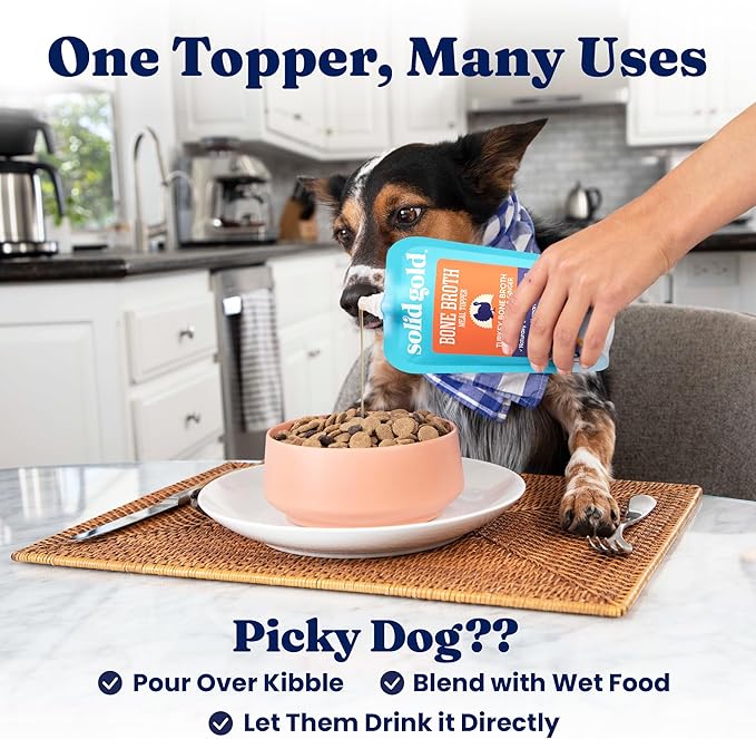 Solid Gold Turkey Bone Broth for Dogs - Limited Ingredient Bone Broth Dog Food Toppers for Picky Eaters with Collagen & Superfoods - Dog Gravy Topper for Dry Food - Gut Health & Hydration - 6 Pack