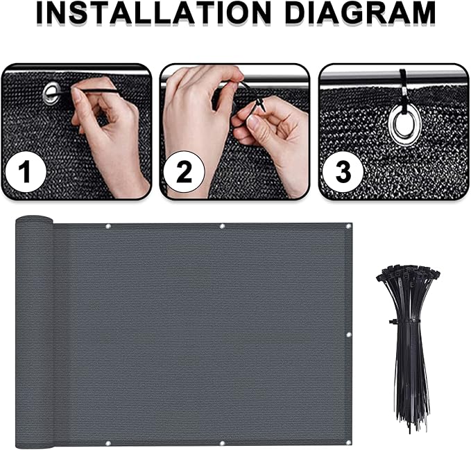 LOVE STORY 3.3'x19.7' Dark Grey Balcony Screen Privacy Fence Cover (HDPE) UV Protection Weather-Resistant 3 FT Height Shield for Deck, Patio, Backyard, Outdoor Pool, Porch, Railing