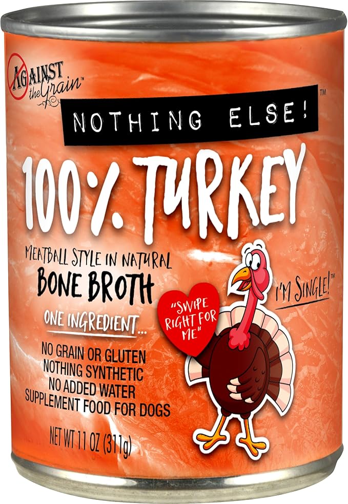 Evanger's Against The Grain Nothing Else! 100% Turkey Dog Food – 12 Count, 11 oz Each – Single-Ingredient Meatball Texture in Natural Broth – Wet Dog Food – Grain & Gluten Free